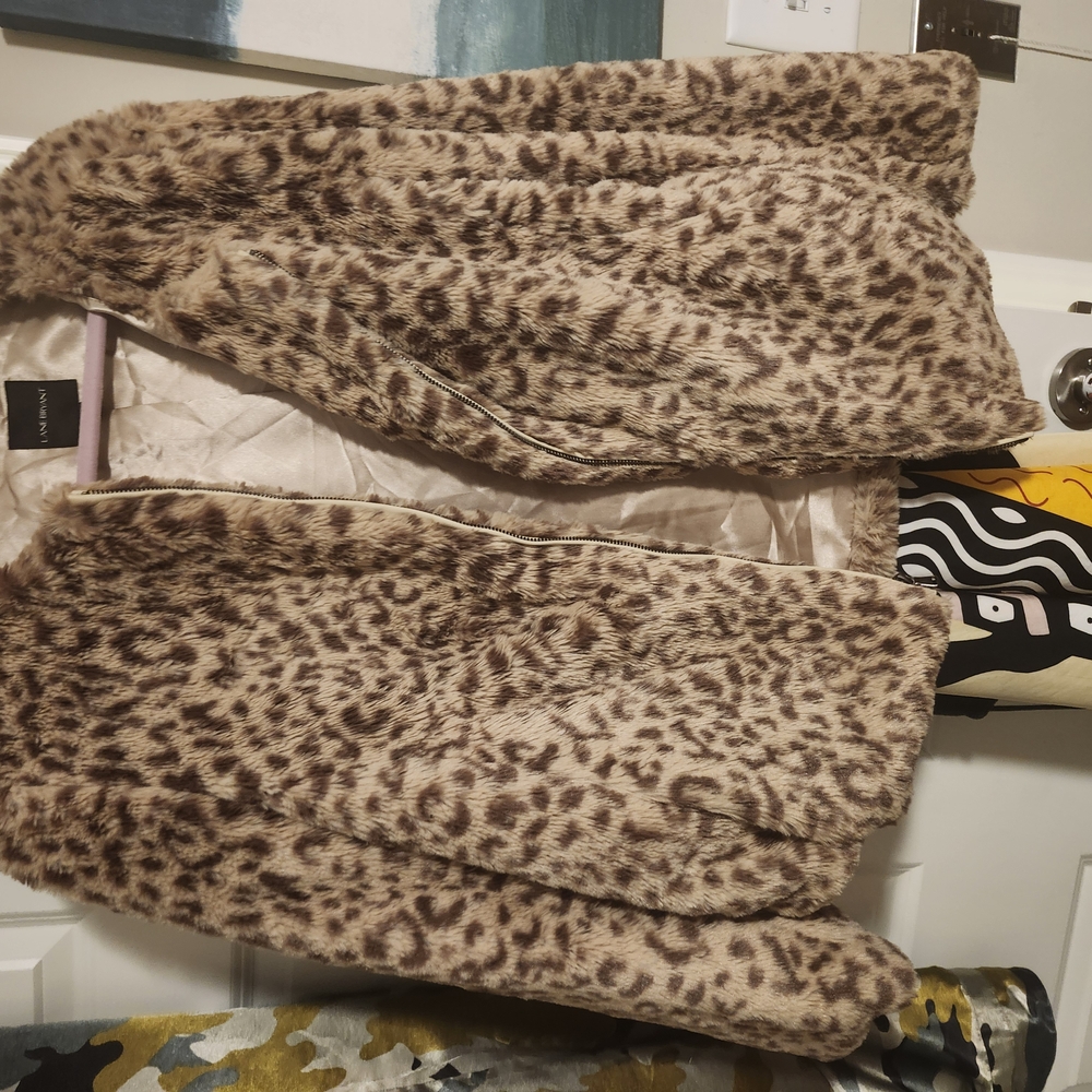 Lane Bryant Brown Teddy Jacket with Leopard Print